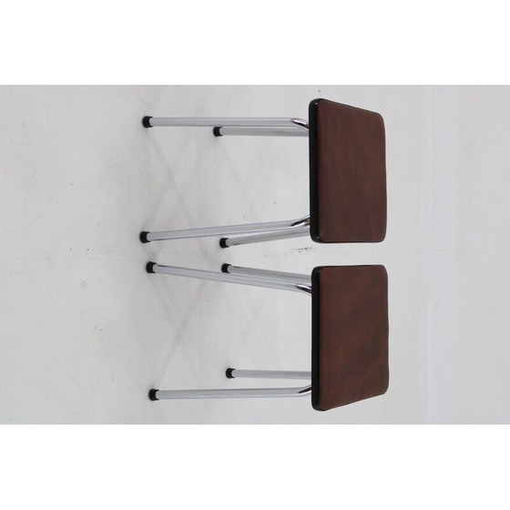 Image 1 of Paire de tabourets vintage en faux cuir et aluminium, Tchécoslovaquie 1970