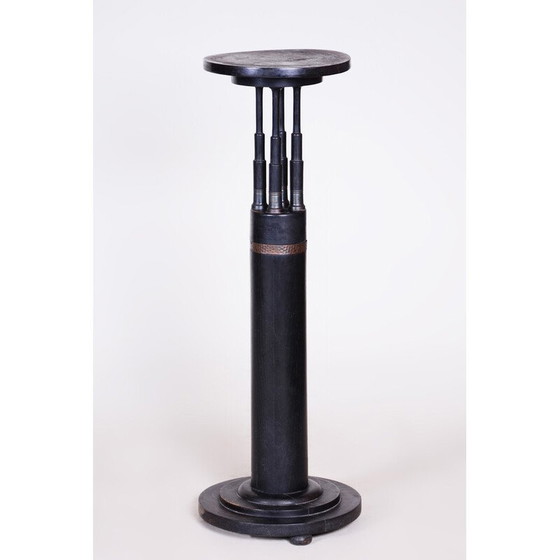 Image 1 of Piédestal vintage Art Déco en chêne et laiton par Josef Franz Maria Hoffmann pour Wiener Werkstätte, Autriche 1920