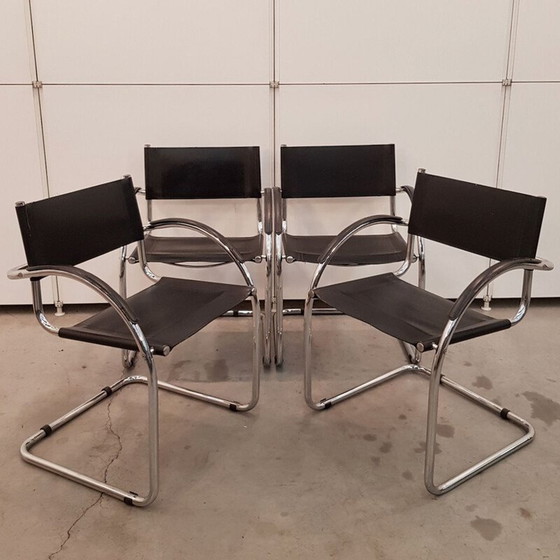 Image 1 of Ensemble de 4 fauteuils vintage noirs Mart Stam