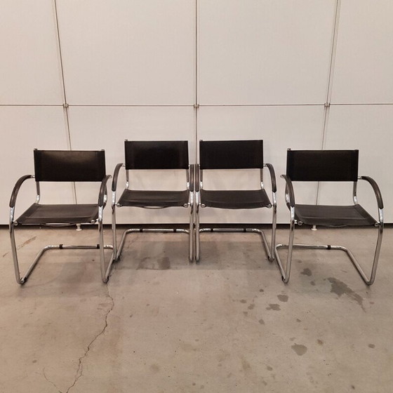 Image 1 of Ensemble de 4 fauteuils vintage noirs Mart Stam