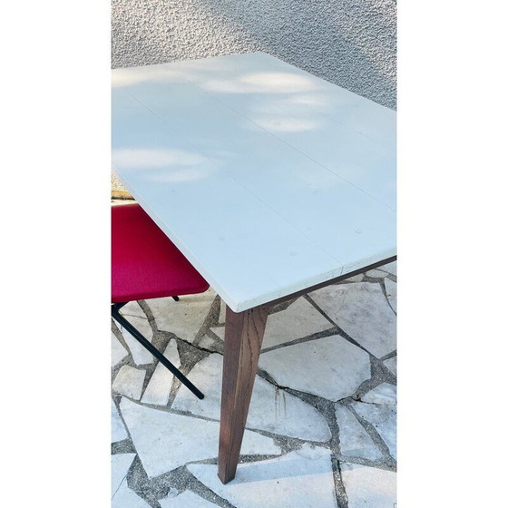 Image 1 of Table de ferme vintage avec pieds en chêne