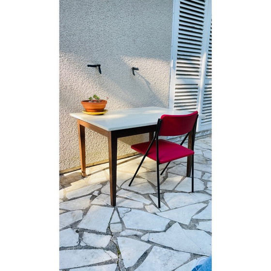 Image 1 of Table de ferme vintage avec pieds en chêne
