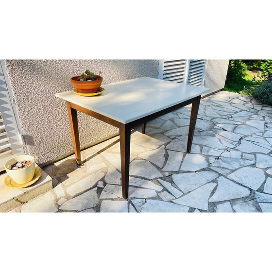 Image 1 of Table de ferme vintage avec pieds en chêne