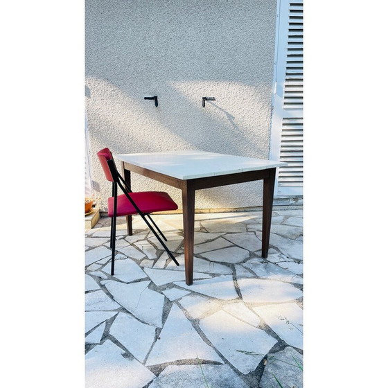 Image 1 of Table de ferme vintage avec pieds en chêne