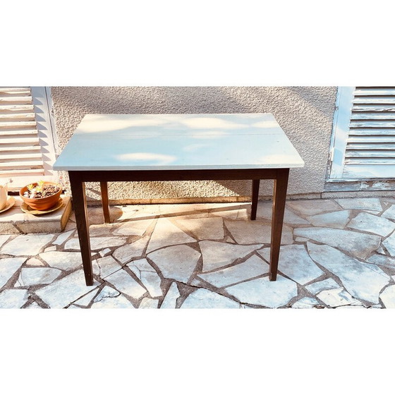 Image 1 of Table de ferme vintage avec pieds en chêne