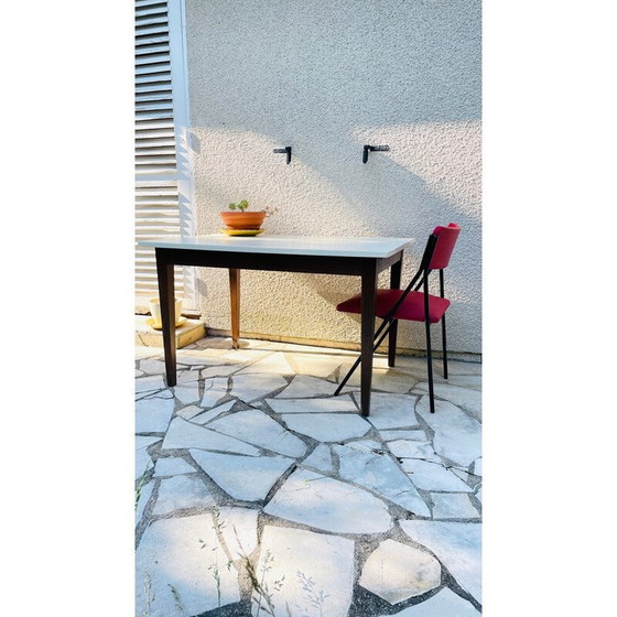 Image 1 of Table de ferme vintage avec pieds en chêne