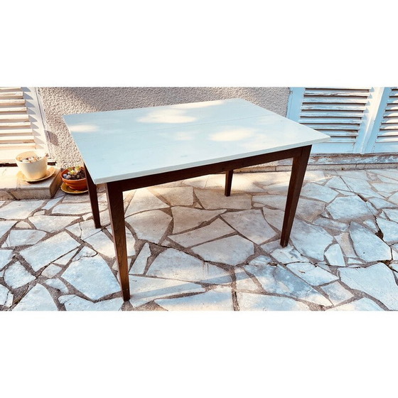 Image 1 of Table de ferme vintage avec pieds en chêne