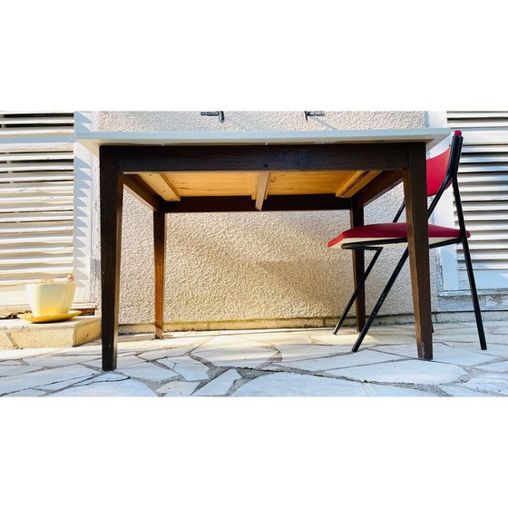 Image 1 of Table de ferme vintage avec pieds en chêne