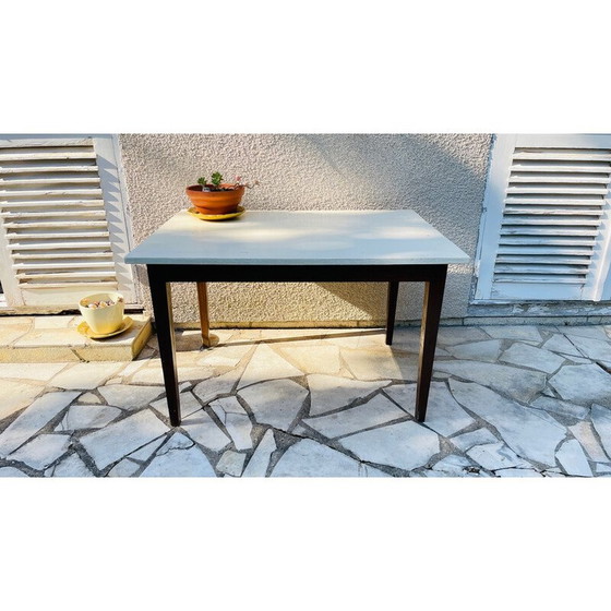 Image 1 of Table de ferme vintage avec pieds en chêne