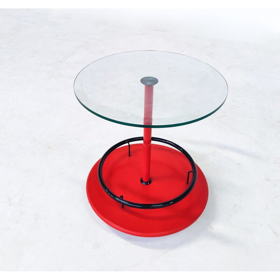 Image 1 of Table d'appoint roulante italienne du milieu du siècle en métal et verre, années 50