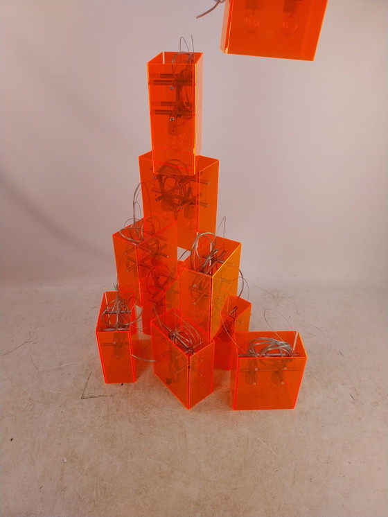 Image 1 of 10 X lampes en plexiglas orange Dark Bridge 1990's