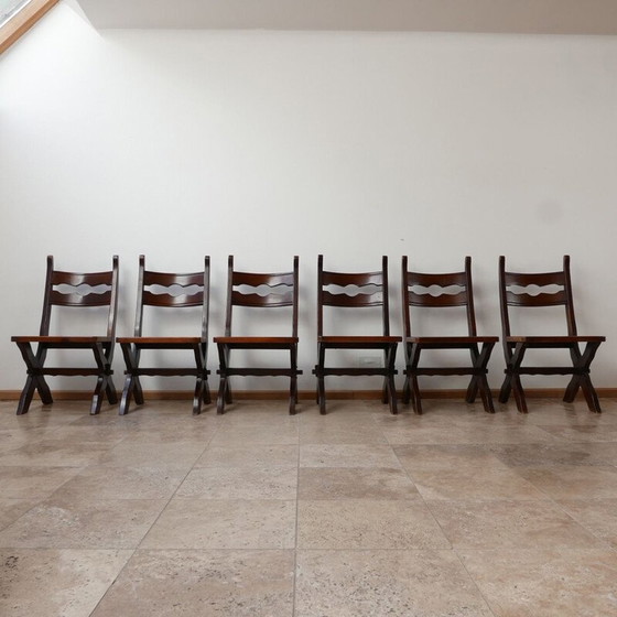 Image 1 of Ensemble de 6 chaises vintage en bois teinté, Belgique 1980