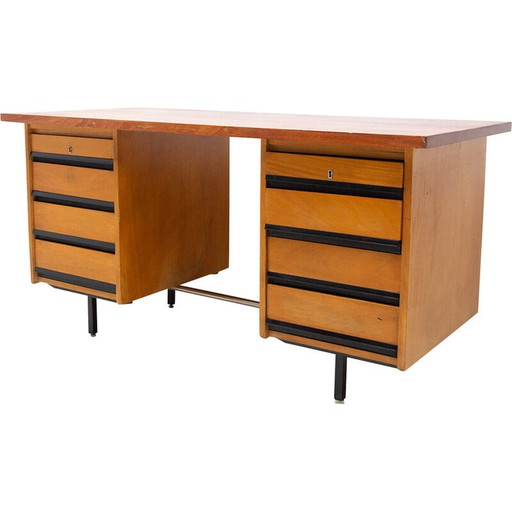 Bureau vintage en hêtre, fer et plastique, Tchécoslovaquie, années 1970