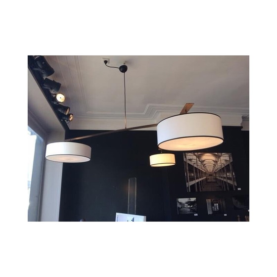 Image 1 of Lampe suspendue vintage en wengé avec 3 abat-jour, 2000