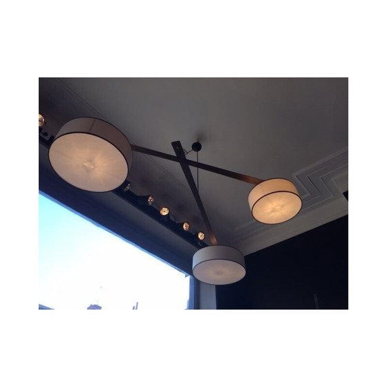 Image 1 of Lampe suspendue vintage en wengé avec 3 abat-jour, 2000