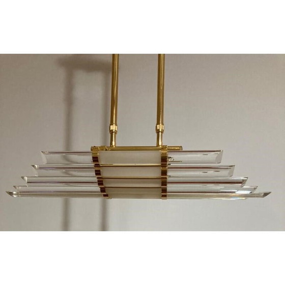 Image 1 of Lampe suspendue vintage en verre de Murano et métal doré par Venini, années 1980