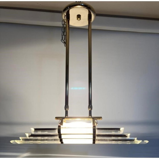 Image 1 of Lampe suspendue vintage en verre de Murano et métal doré par Venini, années 1980