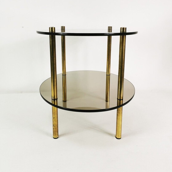 Image 1 of Table basse vintage minimaliste ovale en laiton et verre, Allemagne 1960