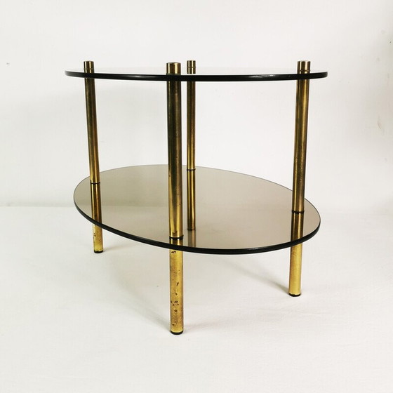 Image 1 of Table basse vintage minimaliste ovale en laiton et verre, Allemagne 1960