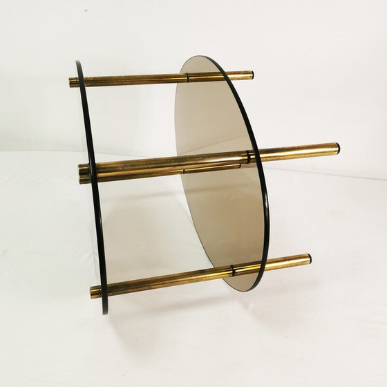 Image 1 of Table basse vintage minimaliste ovale en laiton et verre, Allemagne 1960