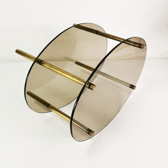Image 1 of Table basse vintage minimaliste ovale en laiton et verre, Allemagne 1960