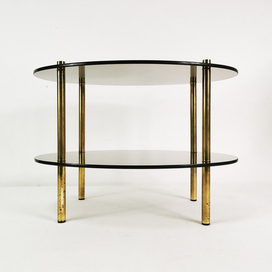 Image 1 of Table basse vintage minimaliste ovale en laiton et verre, Allemagne 1960