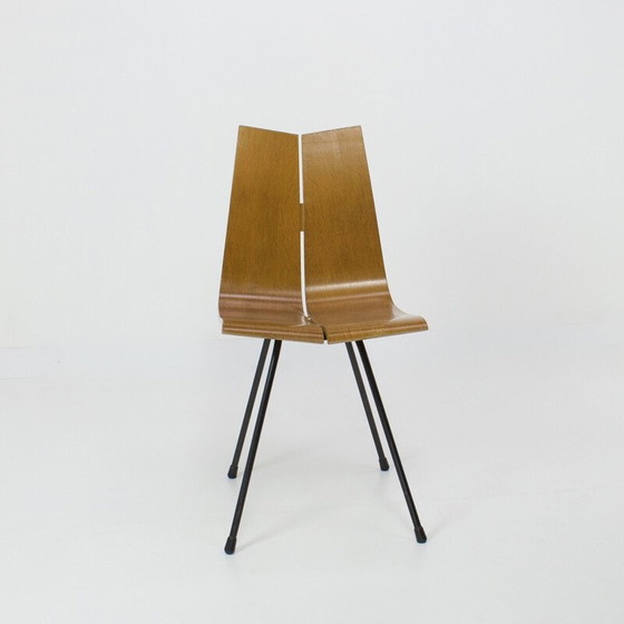 Image 1 of Chaise vintage modèle "GA" en métal laqué noir et contreplaqué par Hans Bellmann pour Horgenglarus, Suisse 1950