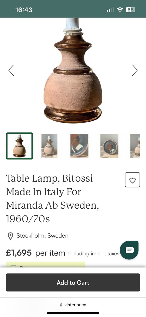 Image 1 of Bitossi Lampe De Table-Fabriquée En Italie Pour Miranda Ab Sweden