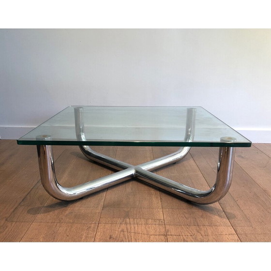 Image 1 of Table basse vintage chromée avec plateau en verre