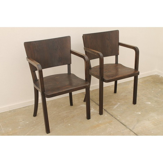 Image 1 of Paire de fauteuils de bureau vintage en bois courbé, Tchécoslovaquie années 1950