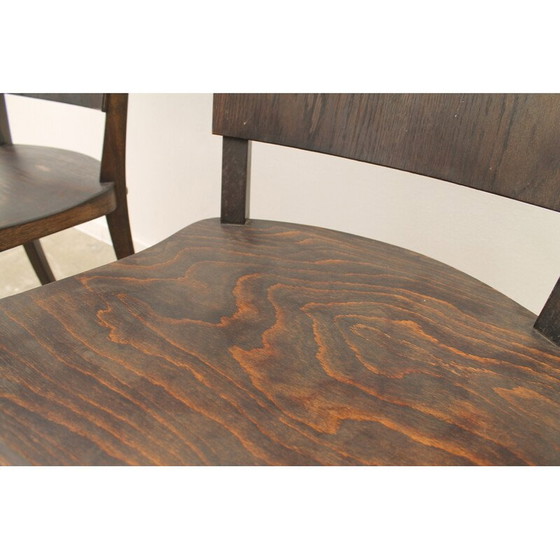 Image 1 of Paire de fauteuils de bureau vintage en bois courbé, Tchécoslovaquie années 1950