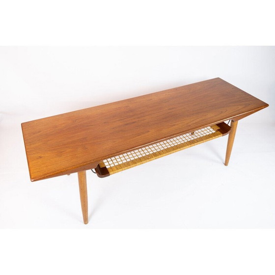 Image 1 of Table basse vintage en teck et étagère pour corde à papier, Danemark 1960