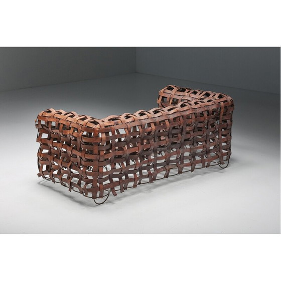 Image 1 of Canapé sculptural vintage en cuir tressé, années 1950