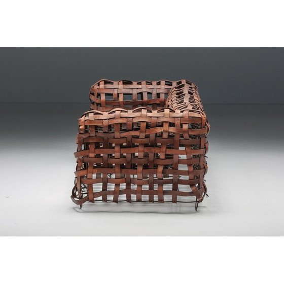 Image 1 of Canapé sculptural vintage en cuir tressé, années 1950