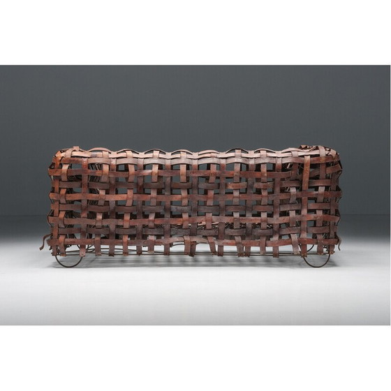 Image 1 of Canapé sculptural vintage en cuir tressé, années 1950