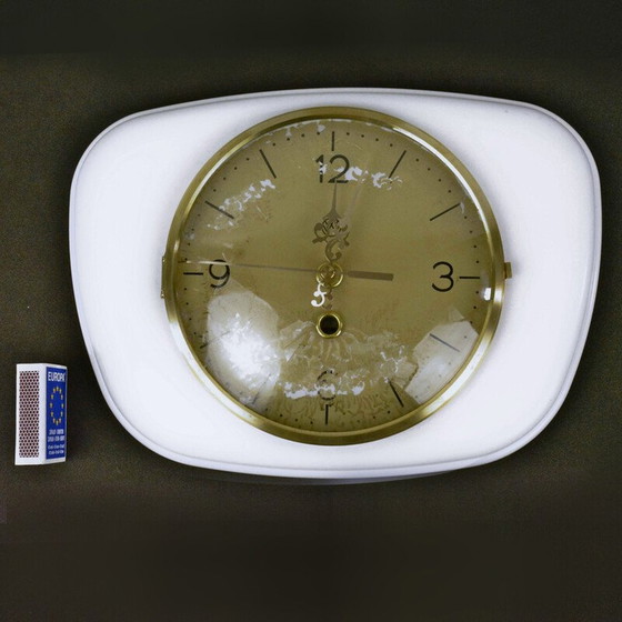 Image 1 of Horloge murale vintage en céramique, verre et laiton, Allemagne, années 1950