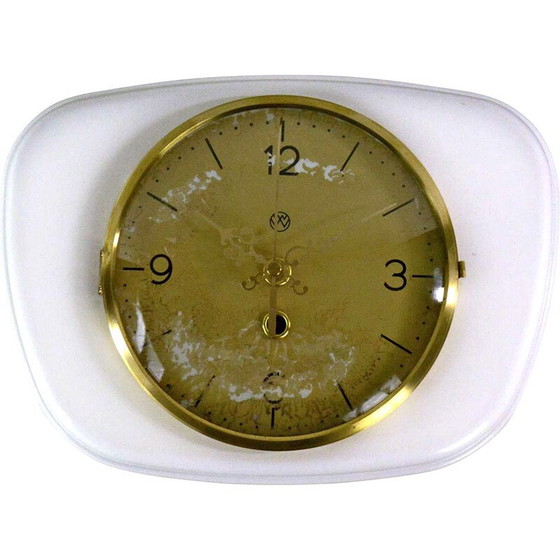 Image 1 of Horloge murale vintage en céramique, verre et laiton, Allemagne, années 1950