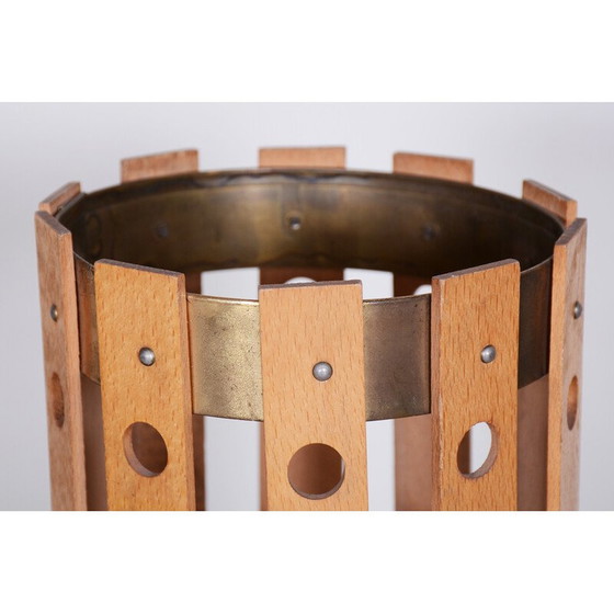 Image 1 of Lampe de table du milieu du siècle en bois de hêtre et laiton par Pokrok Zilina, Slovaquie Années 1960