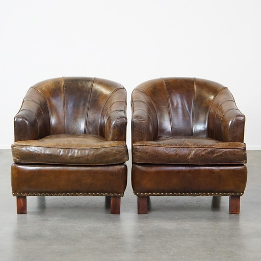 2 X Fauteuil design en cuir de boeuf