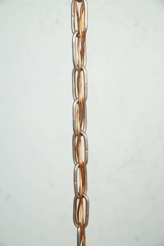 Image 1 of Lampe suspendue vintage en verre et bois, suspension bohème des années 60 Suède