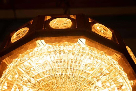 Image 1 of Lampe suspendue vintage en verre et bois, suspension bohème des années 60 Suède