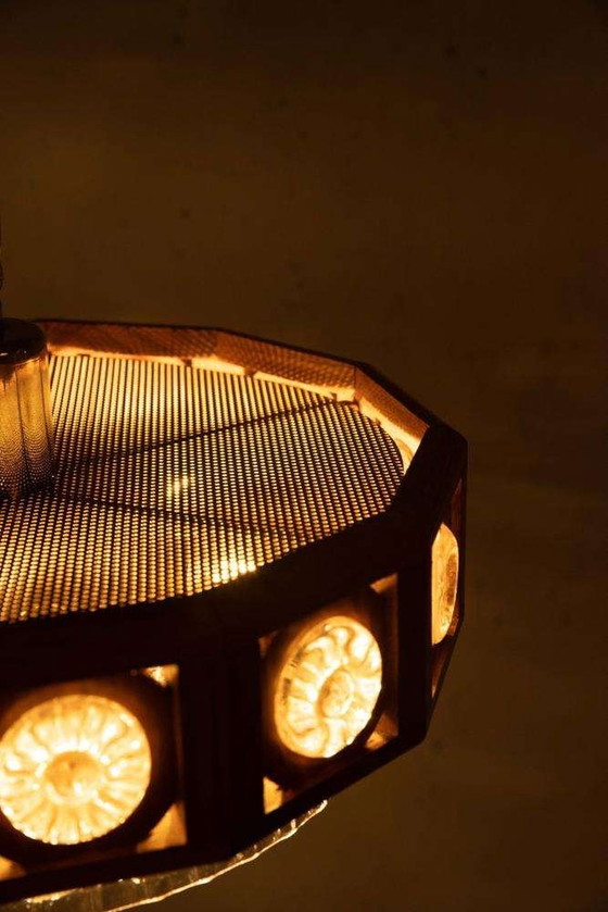 Image 1 of Lampe suspendue vintage en verre et bois, suspension bohème des années 60 Suède