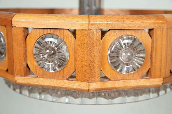 Image 1 of Lampe suspendue vintage en verre et bois, suspension bohème des années 60 Suède