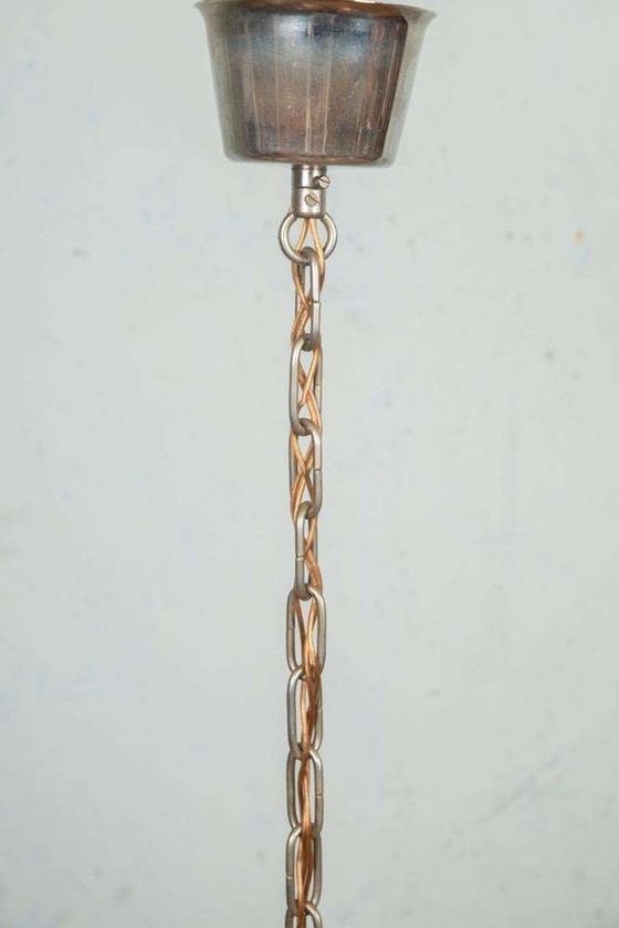 Image 1 of Lampe suspendue vintage en verre et bois, suspension bohème des années 60 Suède