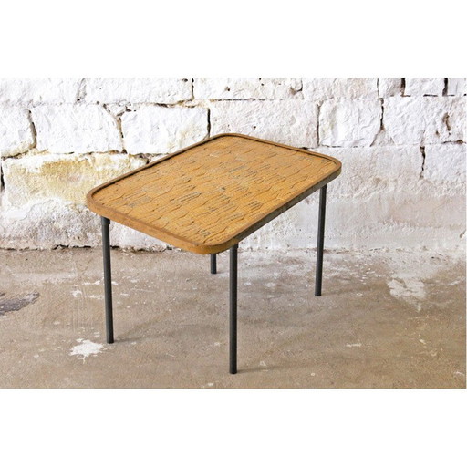 Table basse vintage en céramique et fer, Italie 1950