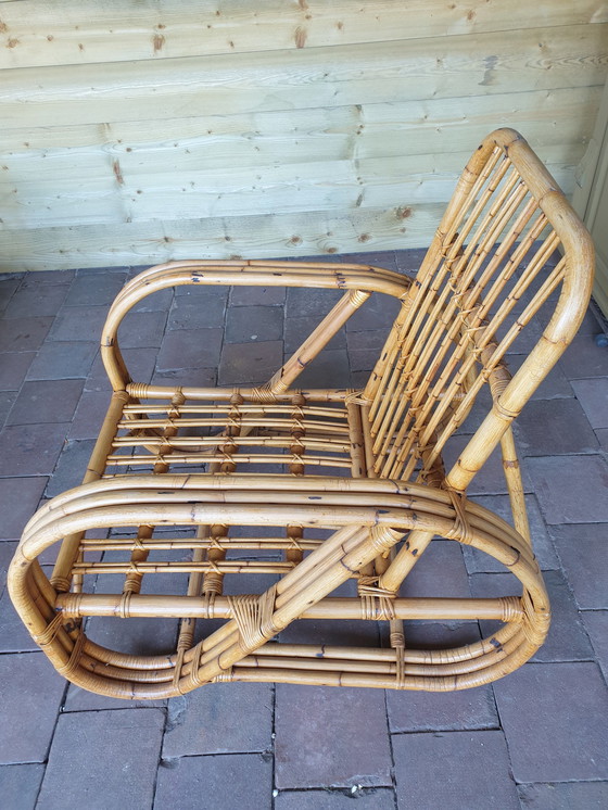 Image 1 of Magnifique canapé 2 places et fauteuil en rotin vintage, style Frankl