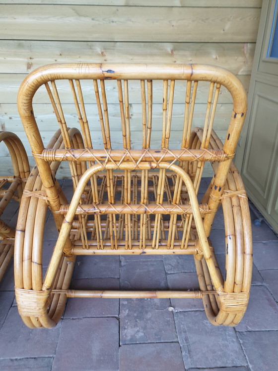 Image 1 of Magnifique canapé 2 places et fauteuil en rotin vintage, style Frankl