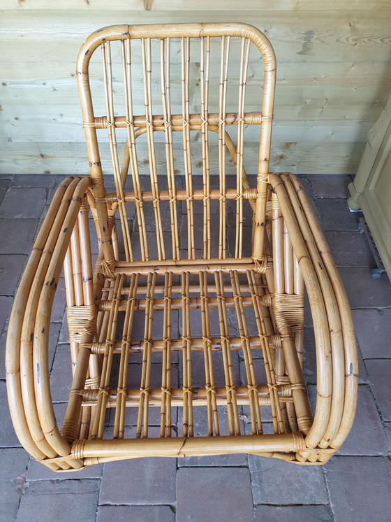 Image 1 of Magnifique canapé 2 places et fauteuil en rotin vintage, style Frankl