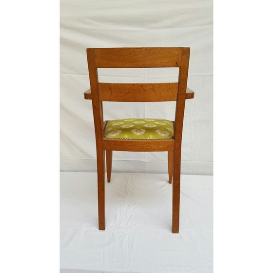 Image 1 of Chaise vintage avec accoudoirs en bois de chêne et tissu vert, René GABRIEL - 1940s
