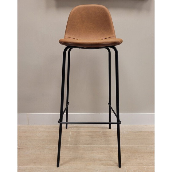 Image 1 of Banquette vintage en simili cuir et fer forgé noir, 1980